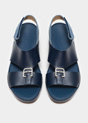 SLINGBACK BELT BUCKLE UP SANDAL – NAVY